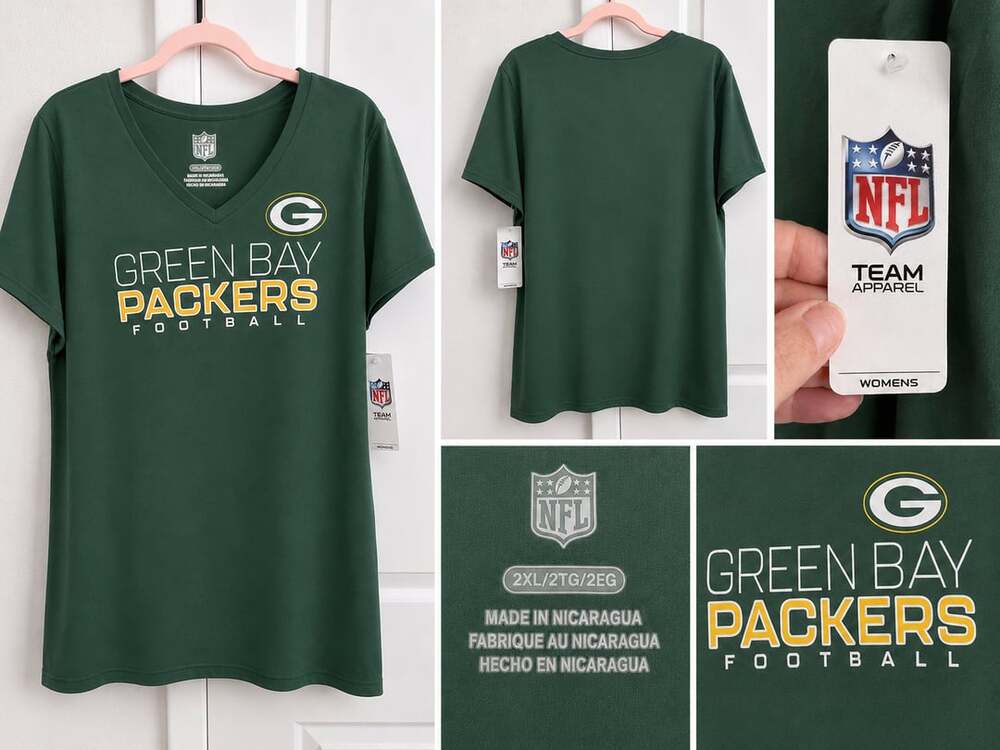NFL Team Apparel Green Bay Packers Women's V-Neck Graphic T-Shirt